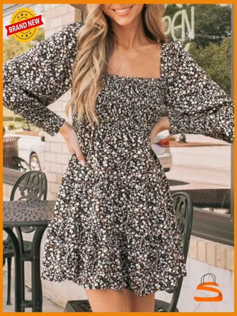 Long Sleeve Floral Ruffle Mini Dress Smocked A Line Casual